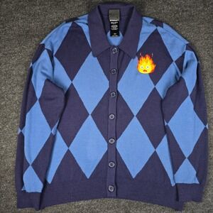 Howl's Moving Castle Men's Blue Argyle Button Knit Cardigan Studio Ghibli Size M